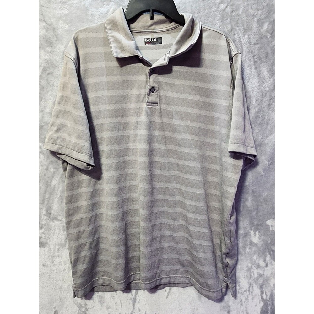 Bolle Polo Golf Shirt Mens Gray Stripe XL Lightweight Easy Care Classic Preppy
